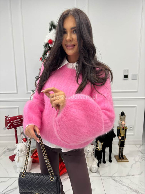 Różowy sweter moherowy z poszerzanymi rękawami WALENCJA 02 - photo #6