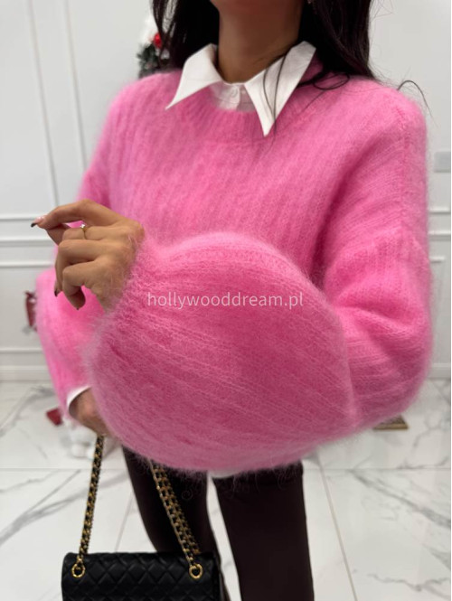Różowy sweter moherowy z poszerzanymi rękawami WALENCJA 02 - photo #7