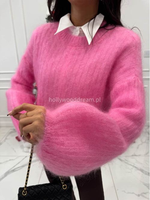 Różowy sweter moherowy z poszerzanymi rękawami WALENCJA 02 - photo #8
