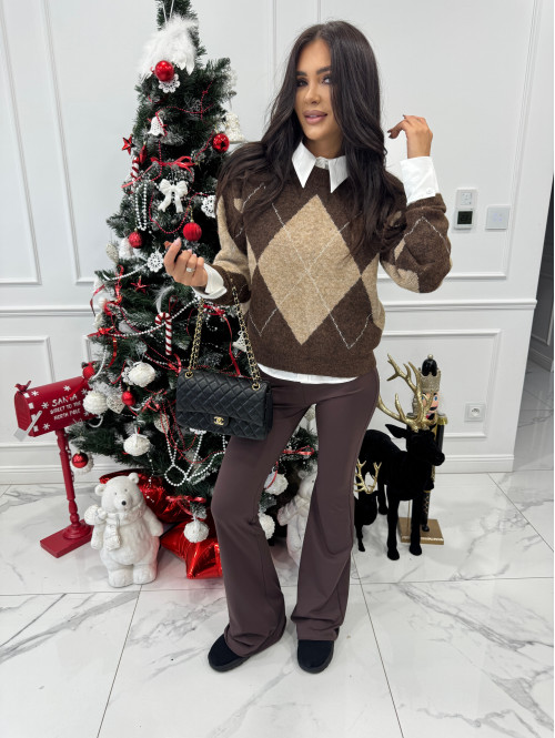 Beżowo-brązowy sweter w romby Lamer 52