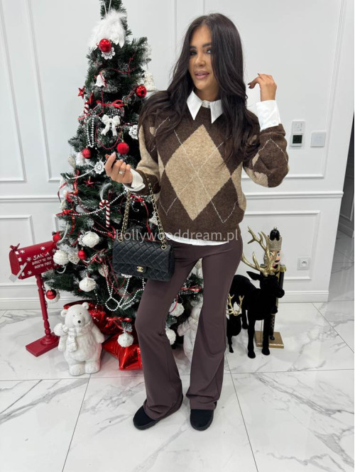 Beżowo-brązowy sweter w romby Lamer 52 - photo #3