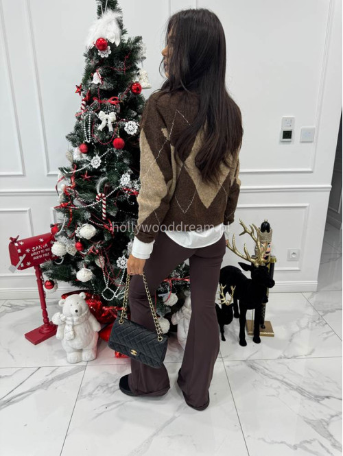 Beżowo-brązowy sweter w romby Lamer 52 - photo #4