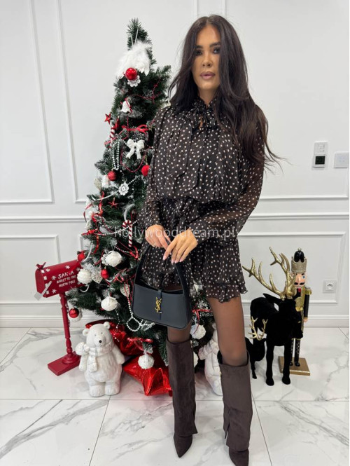 Czekoladowa sukienka mini w kropki ISLA 52 - photo #2