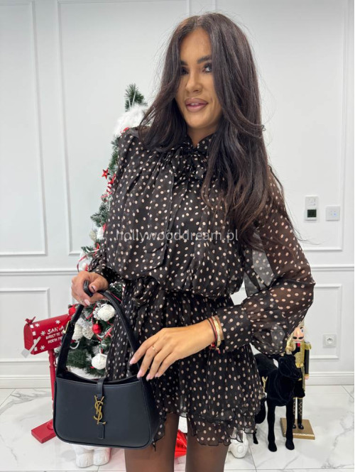 Czekoladowa sukienka mini w kropki ISLA 52 - photo #7