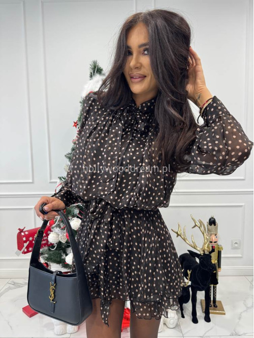 Czekoladowa sukienka mini w kropki ISLA 52 - photo #8