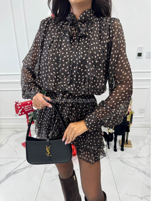 Czekoladowa sukienka mini w kropki ISLA 52 - photo #9