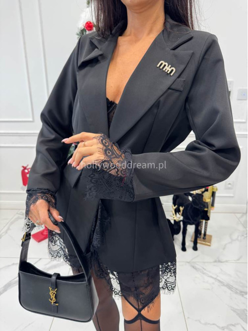 Czarna marynarka z koronkowymi wstawkami i broszką DAKOTA 17 - photo #10