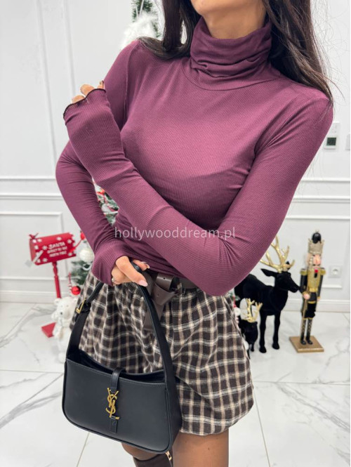 Śliwkowa bluzka golf prążkowana Melbi 52 - photo #2