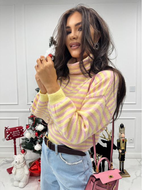 Żółto-różowy golf w paski Norman 06