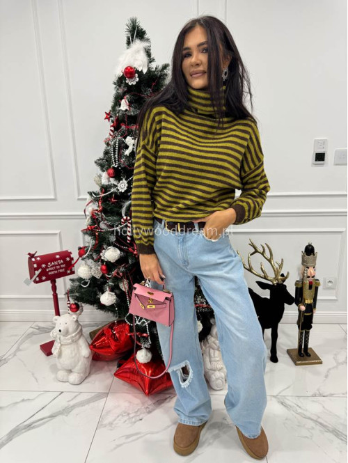 Czekoladowo-żółty golf w paski Norman 06 - photo #1