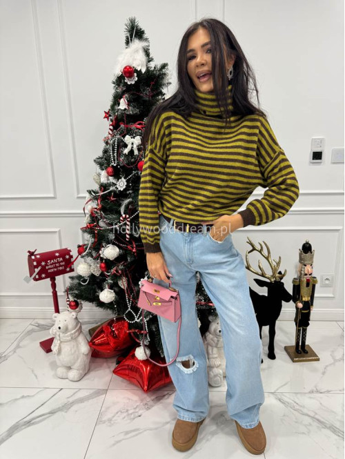 Czekoladowo-żółty golf w paski Norman 06 - photo #2