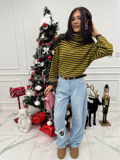 Czekoladowo-żółty golf w paski Norman 06 - photo #4