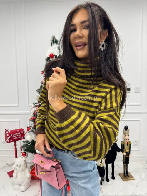 Czekoladowo-żółty golf w paski Norman 06 - photo #5