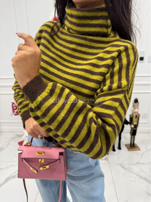 Czekoladowo-żółty golf w paski Norman 06 - photo #7