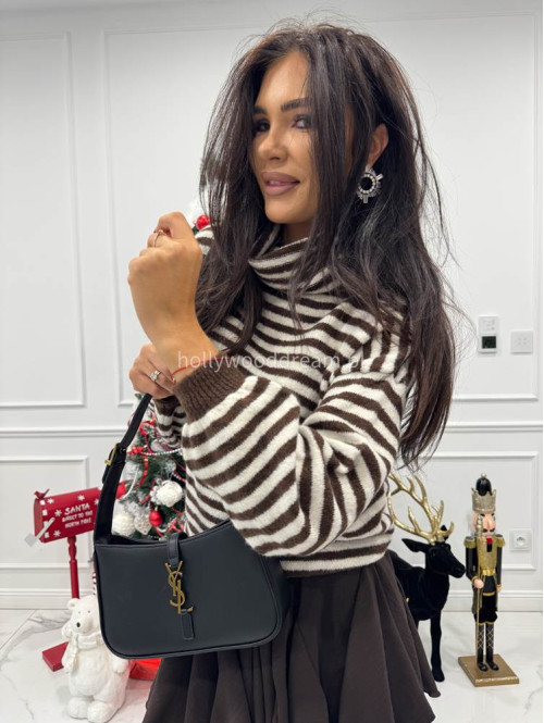 Czekoladowy-kremowy golf w paski Norman 06 - photo #5