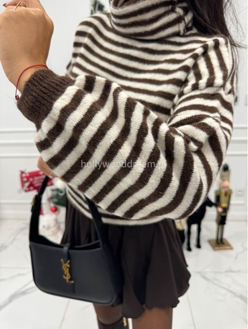 Czekoladowy-kremowy golf w paski Norman 06 - photo #6