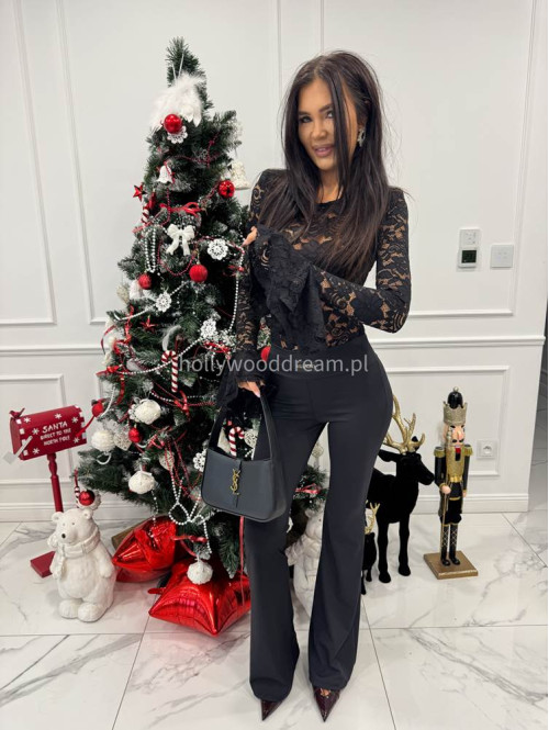 Czarne body koronkowe z rękawem dzwonek Silva 173 - photo #2