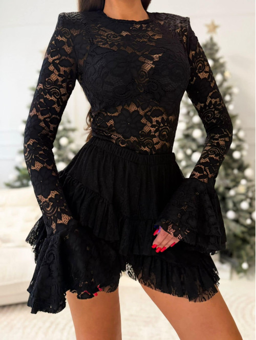 Czarne body koronkowe z rękawem dzwonek Silva 173 - photo #8