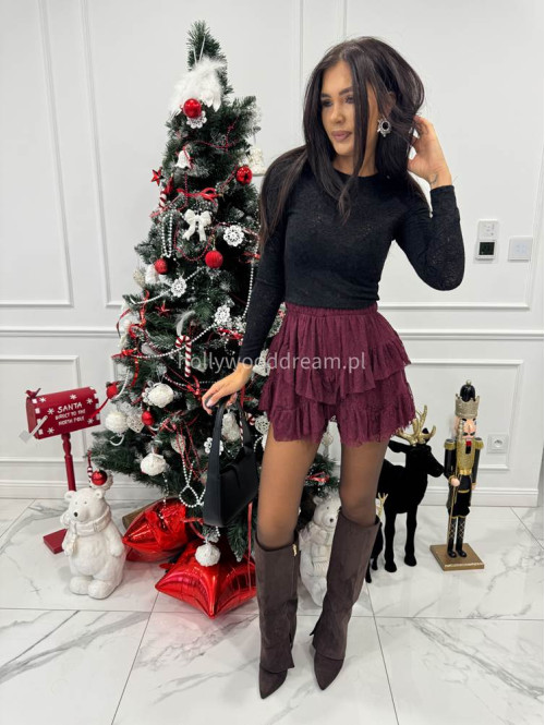 Bordowe spódnico-spodenki koronkowe z falbanami ERNEST 173 - photo #5