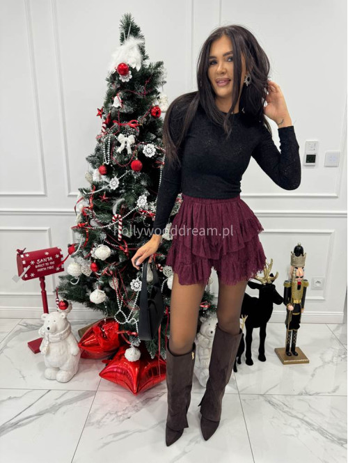 Bordowe spódnico-spodenki koronkowe z falbanami ERNEST 173 - photo #6