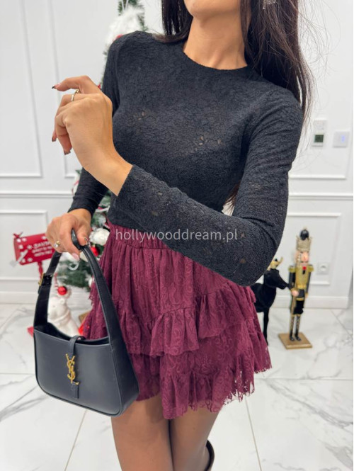 Bordowe spódnico-spodenki koronkowe z falbanami ERNEST 173 - photo #12