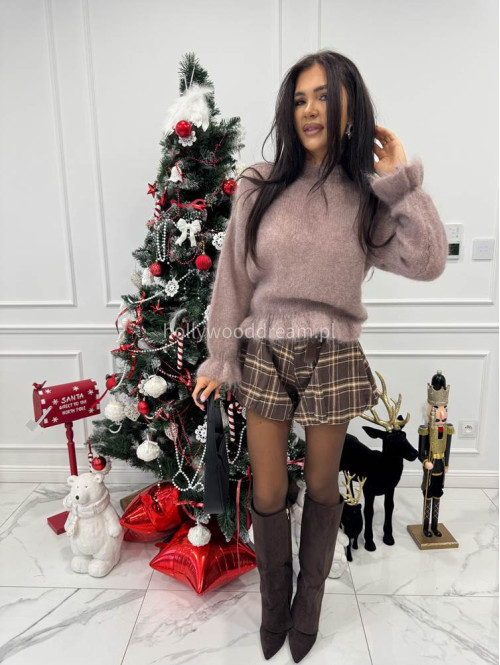 Ciemno beżowy sweter z moherem i falbanką Cute 06 - photo #2