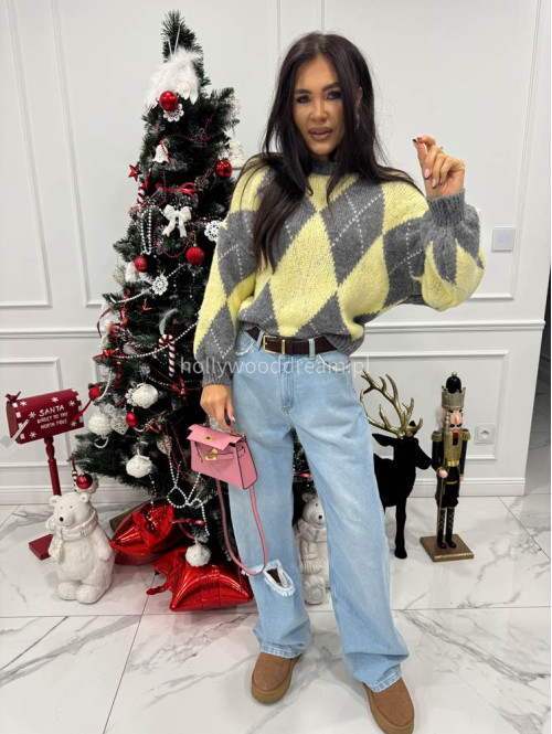 Szaro żółty sweter w małe romby FRANK 06 - photo #1