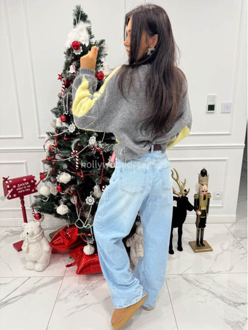 Szaro żółty sweter w małe romby FRANK 06 - photo #3