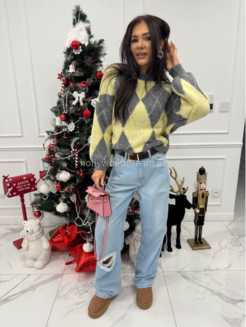 Szaro żółty sweter w małe romby FRANK 06 - photo #4