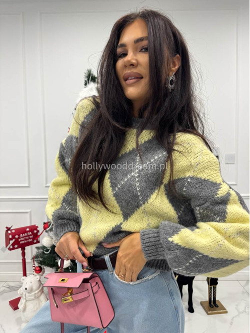 Szaro żółty sweter w małe romby FRANK 06 - photo #7