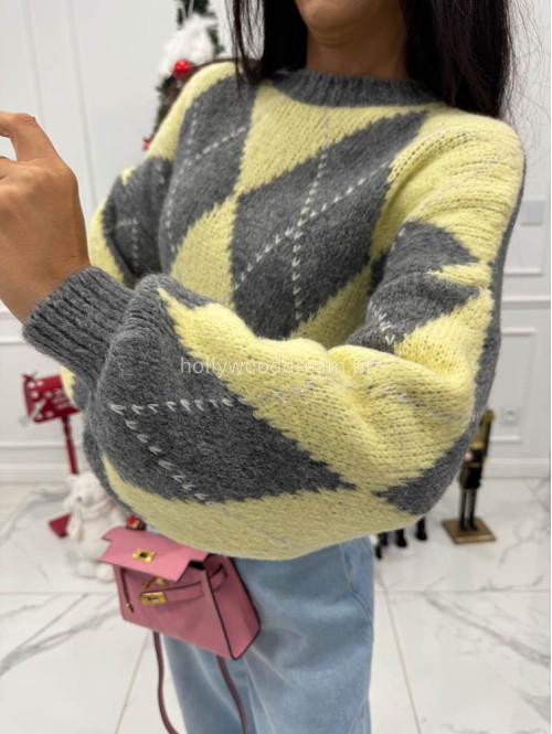 Szaro żółty sweter w małe romby FRANK 06 - photo #9