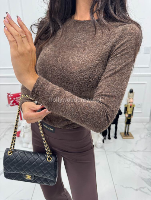 Brązowa bluzka we wzór kwiatów VICTORIA 09 - photo #2