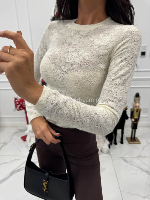 Kremowa bluzka we wzór kwiatów VICTORIA 09 - photo #2