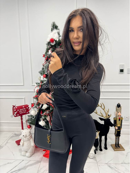 Czarna bluzka bawełniana z różami na rękawie Róża 19 - photo #4