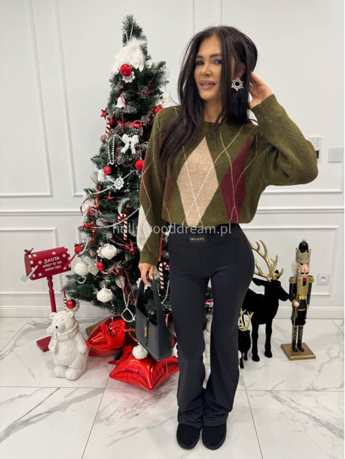 Zielono-brązowy sweter oversize we wzór rombów JIMMY 09 - photo #0