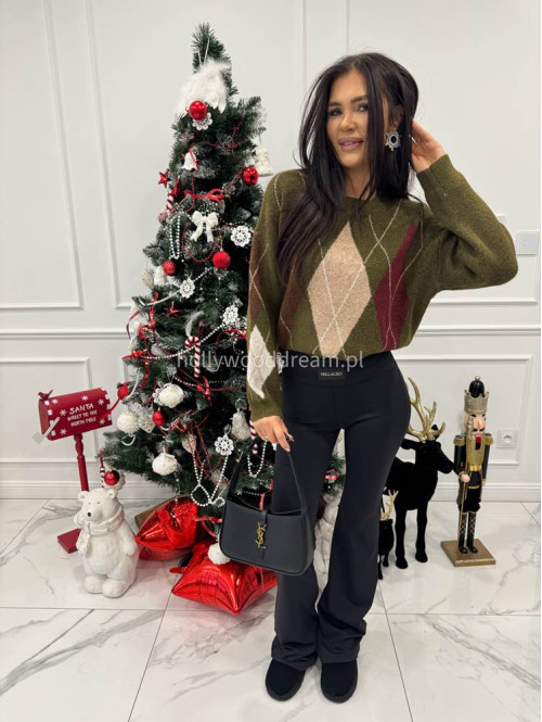 Zielono-brązowy sweter oversize we wzór rombów JIMMY 09 - photo #1