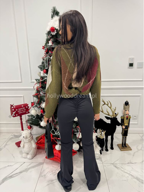 Zielono-brązowy sweter oversize we wzór rombów JIMMY 09 - photo #4