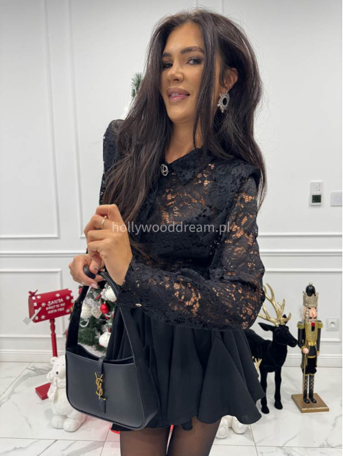 Czarna koszula koronkowa z broszką DELICATE 172 - photo #4