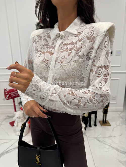 Biała koszula koronkowa z broszką DELICATE 172 - photo #2
