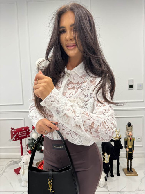 Biała koszula koronkowa z broszką DELICATE 172 - photo #3