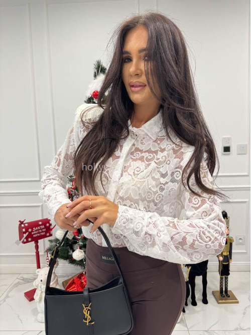 Biała koszula koronkowa z broszką DELICATE 172 - photo #4