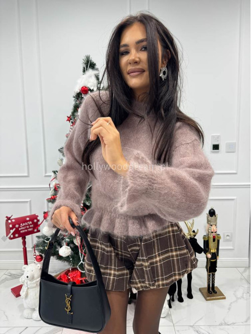 Brązowo-karmelowe spodenki bombka w kratę z paskiem TADEJ 172 - photo #9