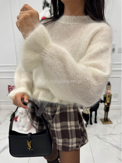 Brązowo-kremowe spodenki bombka w kratę z paskiem TADEJ 172 - photo #8