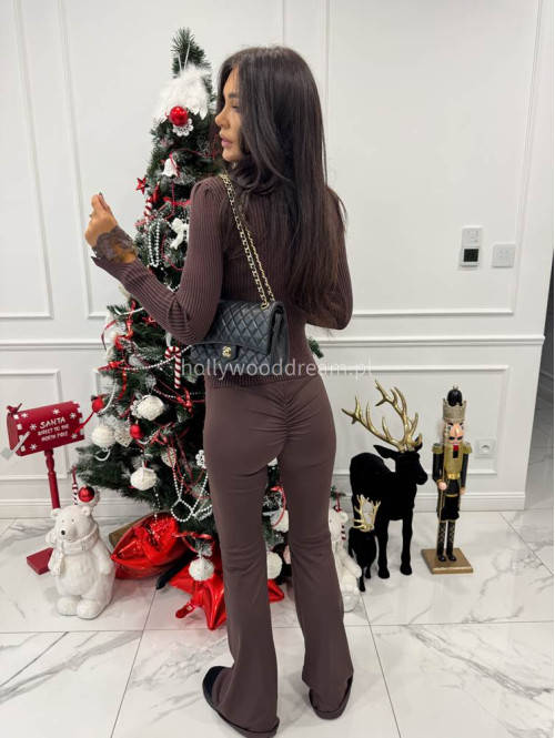 Brązowa bluzka prążkowana z ozdobnymi guzikami i koronką przy rękawie CHLOE 09 - photo #3