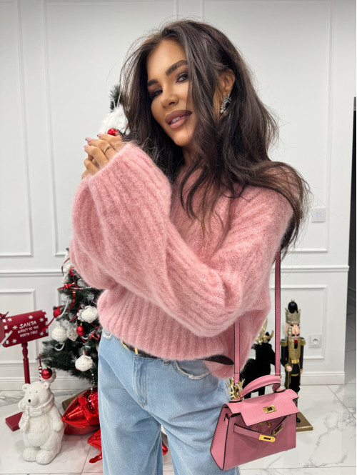 Cukierkowy róż sweter moherowy z bufiastymi rękawami SWEETHEART 24,02
