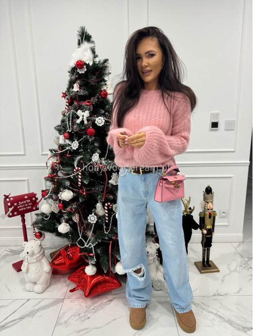 Cukierkowy róż sweter moherowy z bufiastymi rękawami SWEETHEART 24,02 - photo #1