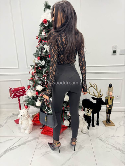 Czarna bluzka koronkowa transparentna z długim rękawem i golfem KANSAS 30 - photo #3