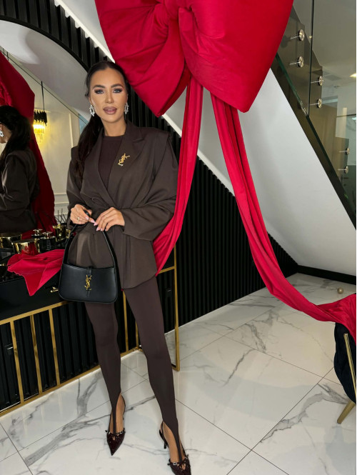 Czekoladowa marynarka z guzikiem i wiązaniem w tali MIA 19 - photo #23