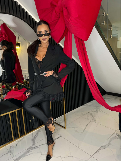 Czarne legginsy dopasowane zakończone koronką VIOLETTE 17 - photo #22