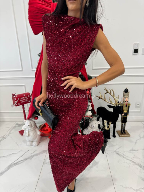 Czerwona sukienka maxi cekinowa z wycięciem na plecach BRIGITTE 26 - photo #1